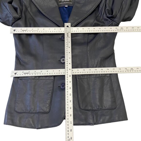 Vintage Dark blue Leather Womens Blazer Americano Jacket Medium Notch Lapel … - Picture 15 of 16